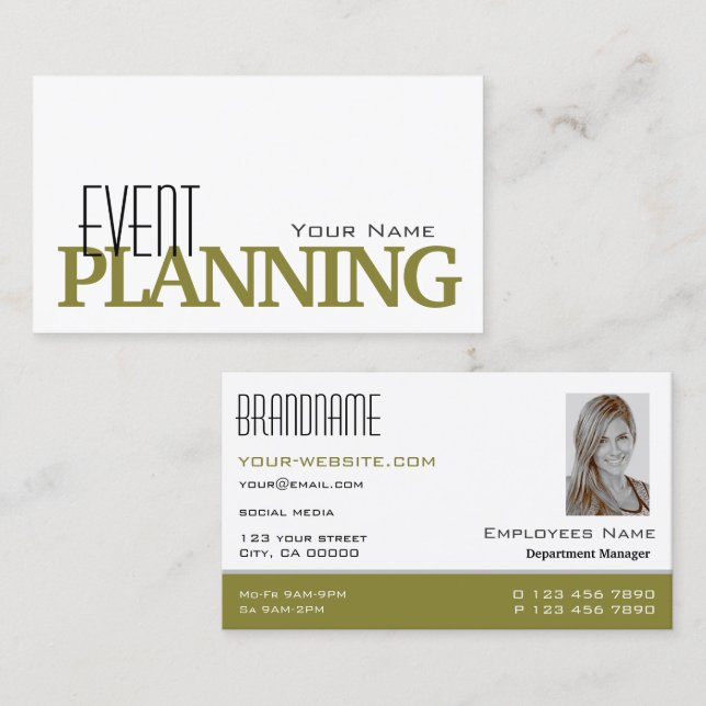 Cartão De Visita Na moda Branco e Mostarda com Photo Professional (Frente/Verso)