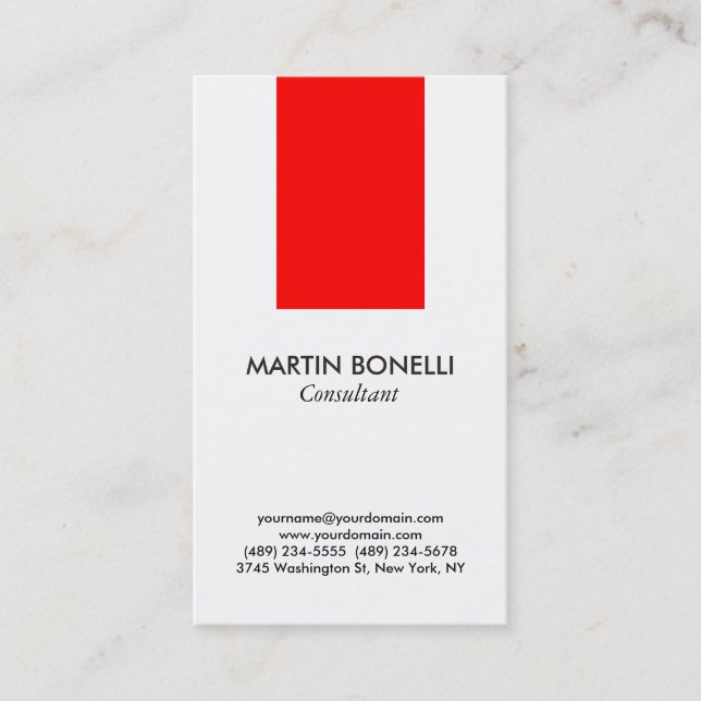 Cartão de visita Na moda branco vermelho-branco (Frente)