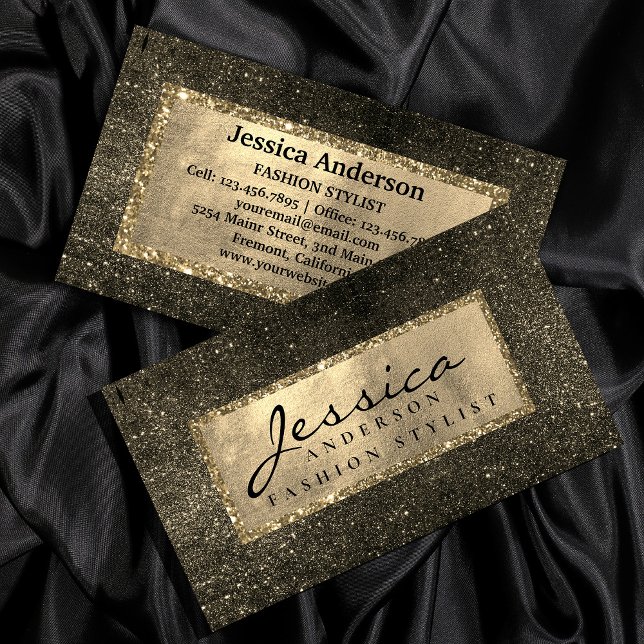 Cartão De Visita Na moda brilhante do ouro Dourado moderno (Modern Gold golden Glitter stylish business card #bridalshowermakeup #goldmodern #beauty #stylist)