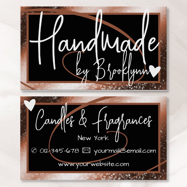 Cartão De Visita Na moda Brown Dourado Frame Heart Handmade by Name (Criador carregado)