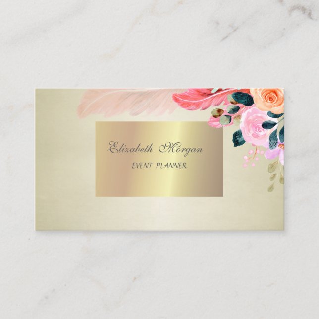 Cartão De Visita Na moda Chic Elegante, Penas de Flores (Frente)