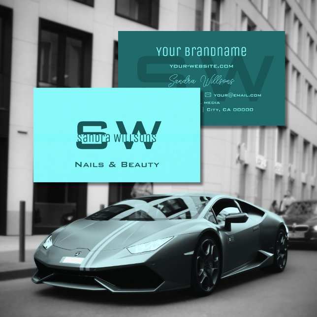 Cartão De Visita Na moda claro e negro, simples com monograma (Criador carregado)