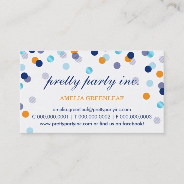 CARTÃO DE VISITA: na moda confetti marinho aqua la (Frente)