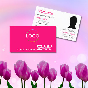 Cartão De Visita Na moda cor-de-rosa com logotipo monograma e foto