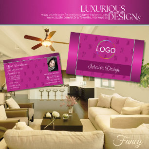 Cartão De Visita Na moda cor-de-rosa com monograma e fotografia