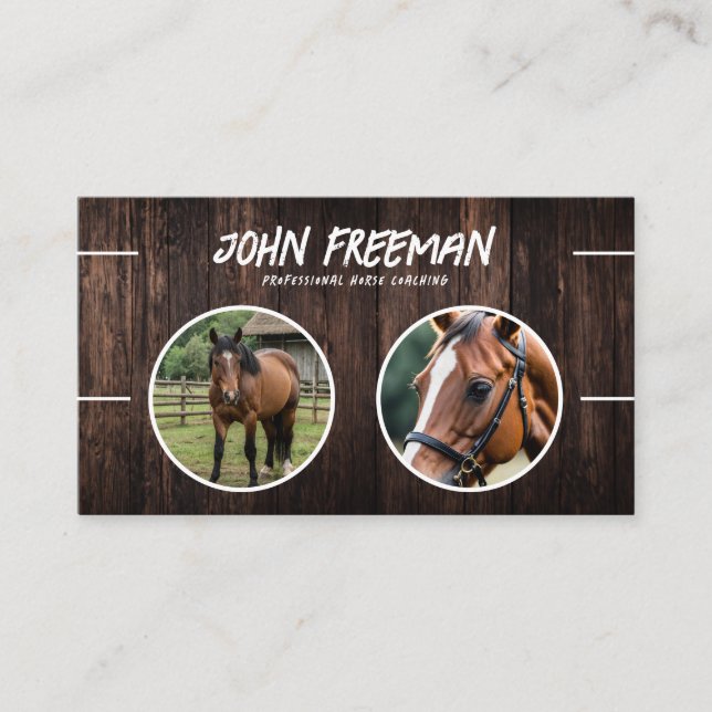 Cartão De Visita Na moda Dark Brown Wood Horse Coaching Fotográfico (Frente)