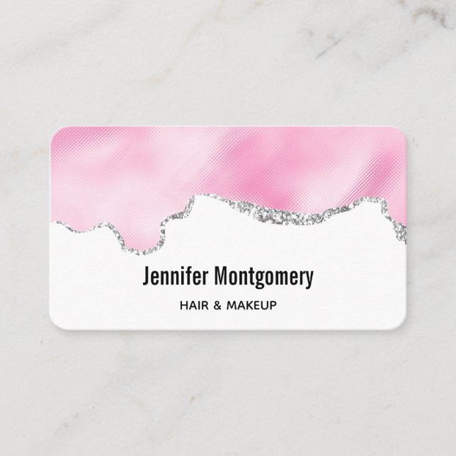 Cartão De Visita Na moda de Borda Glitter Cintilante Rosa e Silver  (Frente)