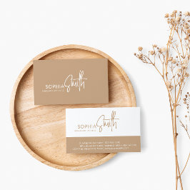 Cartão De Visita Na moda de Script Beige de Creme Mineral Moderno