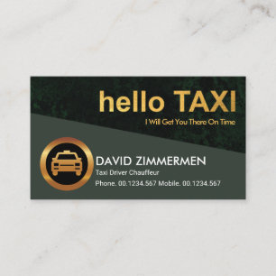 Cartão De Visita Na moda Dourado "Hello Taxi", Driver Green Grunge 