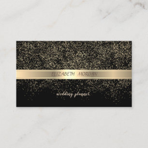 Cartão De Visita Na moda Elegante, Preto, Confetti Dourado