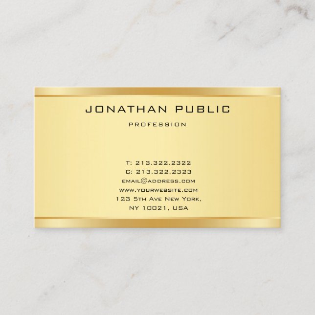 Cartão De Visita Na moda Elegente Simples e Dourado Faux (Frente)