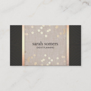 Cartão De Visita Na moda Event Planner Chic Dourado Confetti Linen