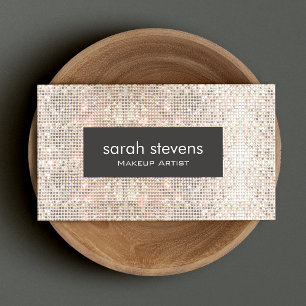 Cartão De Visita Na moda Faux Silver Sequins Beauway Retro