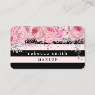 Cartão De Visita Na moda floral - artista de listas cor-de-rosa