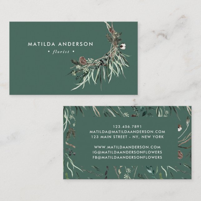 Cartão De Visita Na moda florista florista com aquarelas mudas (Frente/Verso)