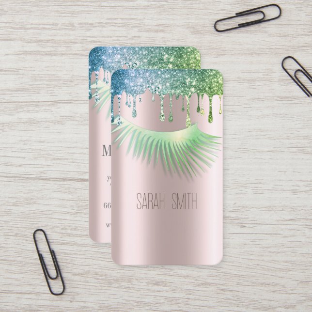 Cartão De Visita Na moda Golde Rosa Glitter Glitter Coloca Eilashes (Frente/Verso In Situ)