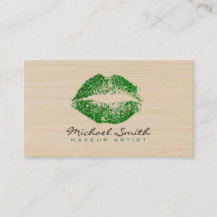Cartão De Visita Na moda Green Lábios Makeup Artist Modern Wood