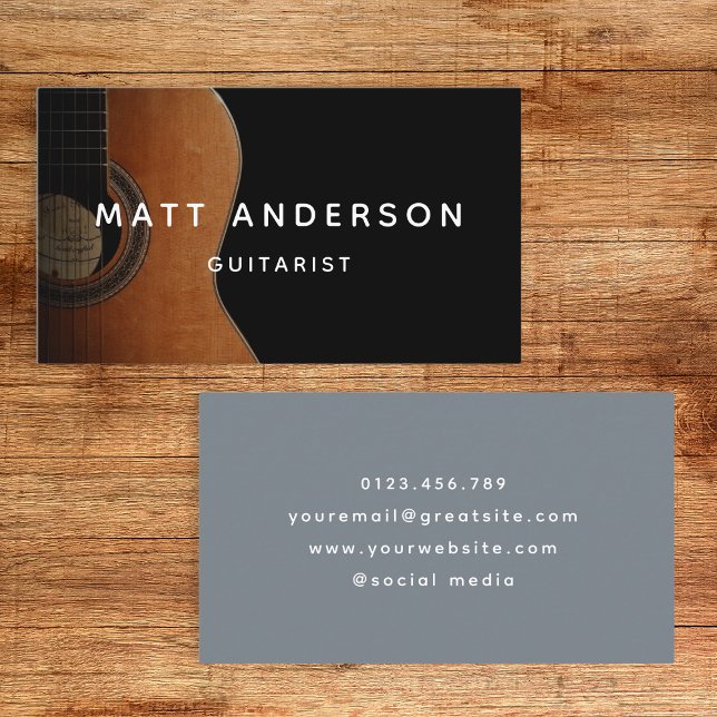 Cartão De Visita Na moda Guitarra Mínimo Azul (Criador carregado)
