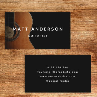 Cartão De Visita Na moda Guitarrista Mínimo Preto e Branco
