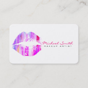 Cartão De Visita Na moda Lábios Coloridos Makeup Artist Plain Whit