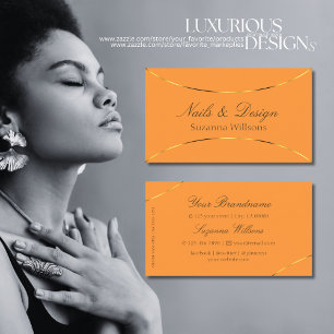 Cartão De Visita Na moda Laranja com Shimmery Dourado Decor Borders