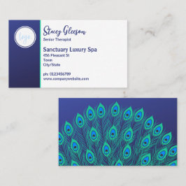 CARTÃO DE VISITA NA MODA LOGO ART DECO BLUE PEACOCK FEATHERS