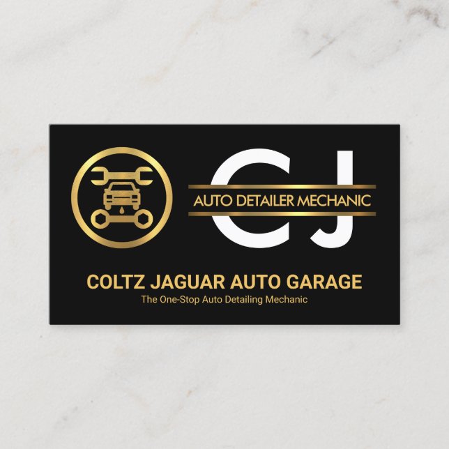 Cartão De Visita Na moda Monograma Dourado Garagem Automática de Pl (Frente)