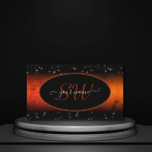 Cartão De Visita Na moda Orange Marble Black Glitter Stars Monogram