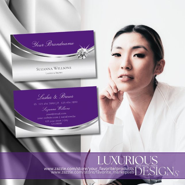 Cartão De Visita Na moda Prata Roxo Real com Diamante Sparkle (Criador carregado)