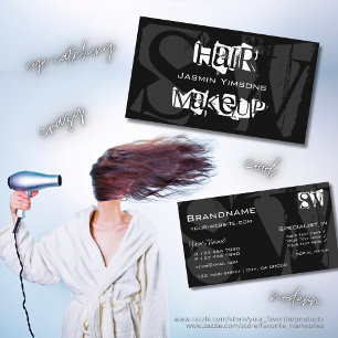 Cartão De Visita Na moda Preto Branco e Cinzas com Iniciais Moderno