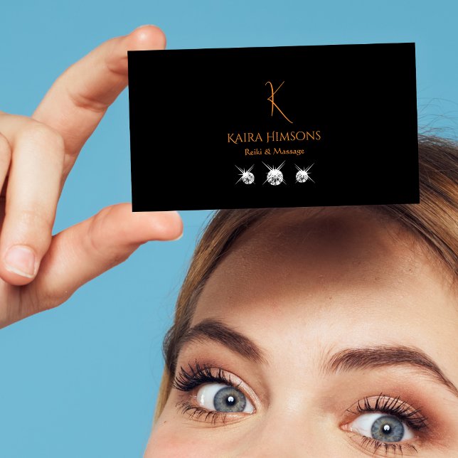 Cartão De Visita Na moda preto com monograma e joias Legal moderno (Criador carregado)