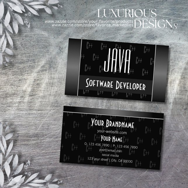 Cartão De Visita Na moda preto e branco com letras padrão (Criador carregado)