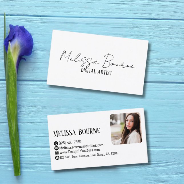 Cartão De Visita Na moda preto moderno, foto profissional (Criador carregado)