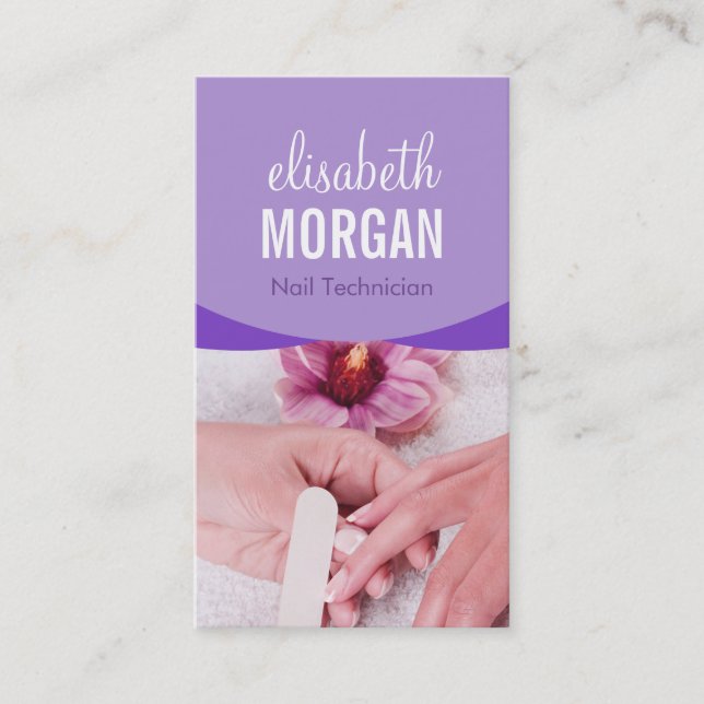 Cartão De Visita Na moda Purple Floral Nail Salon Manicure SPA (Frente)