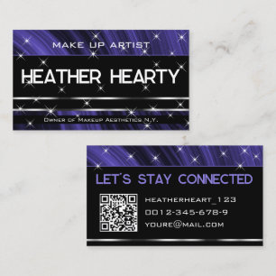 Cartão De Visita Na moda Purple Silver Glitter Stars com Código QR
