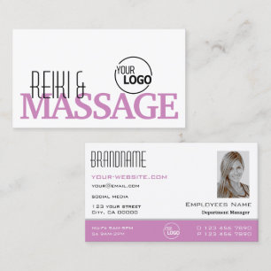 Cartão De Visita Na moda rosa branco chic simples com logotipo e fo