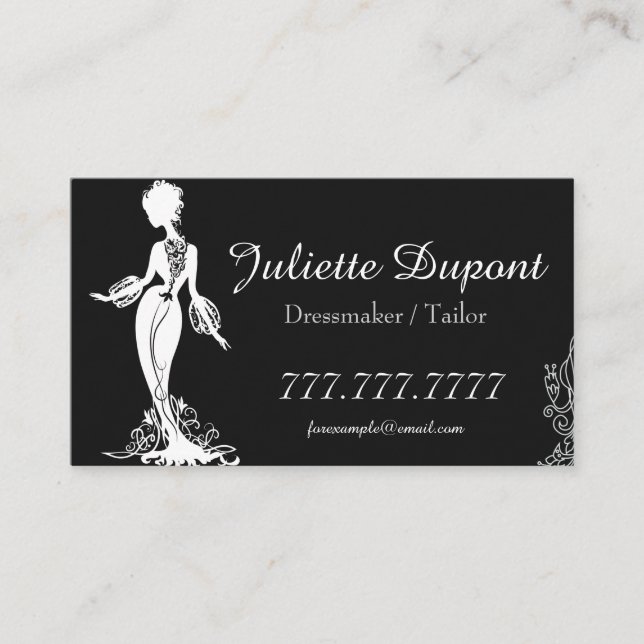 Cartão De Visita Na moda Tailor Dressmaker preto (Frente)