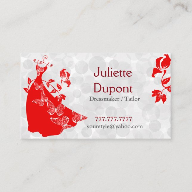 Cartão De Visita Na moda Tailor Dressmaker - salão vermelho (Frente)