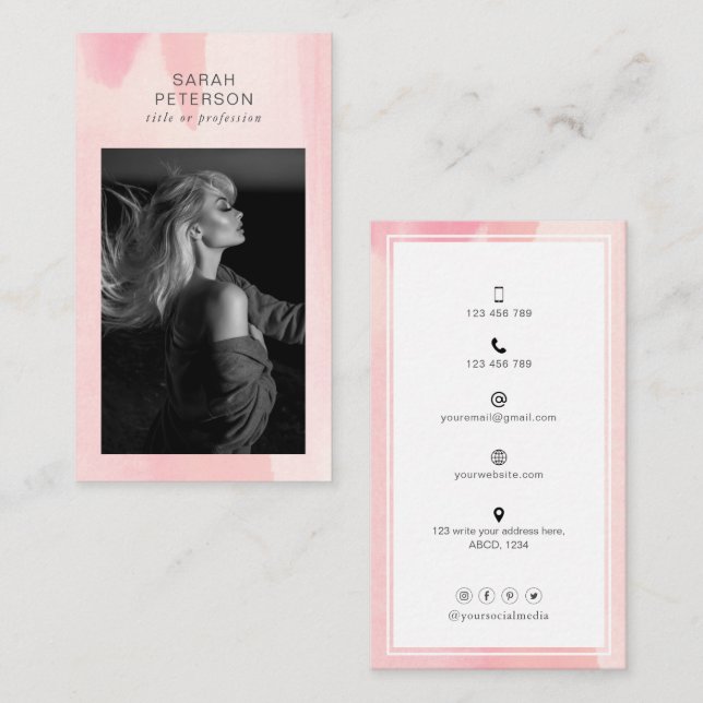 Cartão De Visita Na moda trendy abstrato de foto pessoal (Frente/Verso)