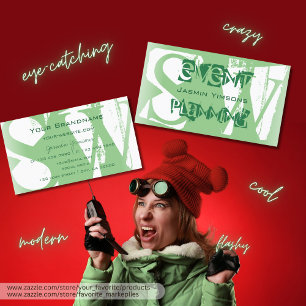 Cartão De Visita Na moda Verde e Branco com Monograma Moderno