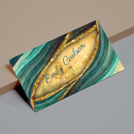 Cartão De Visita Na moda verde eserald marble art dourado falso