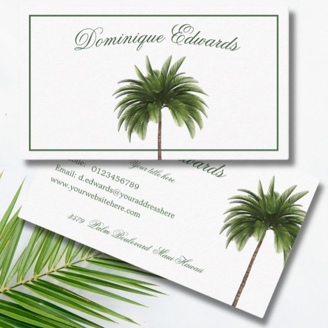 Cartão De Visita Na moda Verde Tropical Palm Tree Professional (Criador carregado)