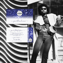 Cartão De Visita Na moda White Blue Sparkle Stars com logotipo