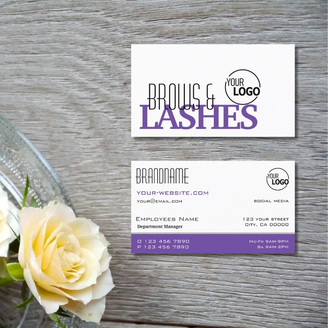 Cartão De Visita Na moda White e Purple Simple Logo Professional (Criador carregado)