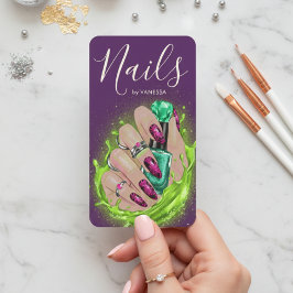 Cartão De Visita Nail Art Studio Manicurist Artist Purple Green