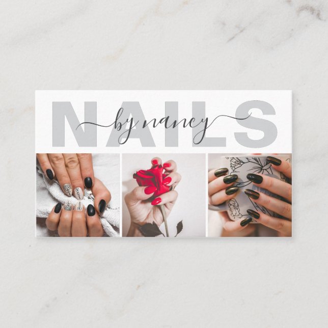 Cartão De Visita Nail Artist Elegant Photo Collage QR Code Logo (Frente)