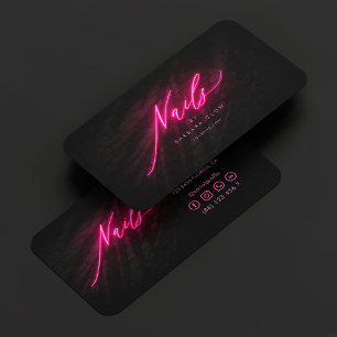 Cartão De Visita Nail Artist Elegante Manicures Hot Pink Neon
