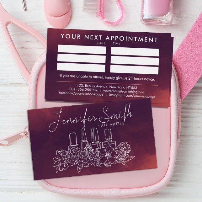 Cartão De Visita Nail Artist - ilustração da arte da linha floral (Criador carregado)