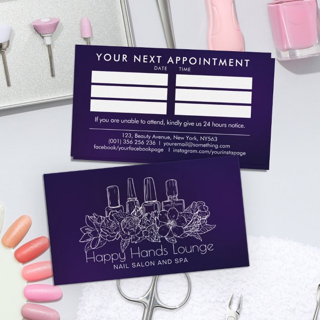 Cartão De Visita Nail Artist - ilustração da arte da linha floral (Criador carregado)