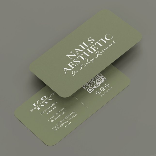 Cartão De Visita Nail Artist Minimamente Nail Tech Manicurist Sage (Nail Artist Minimal Nail Tech Manicurist Sage Business Card
)